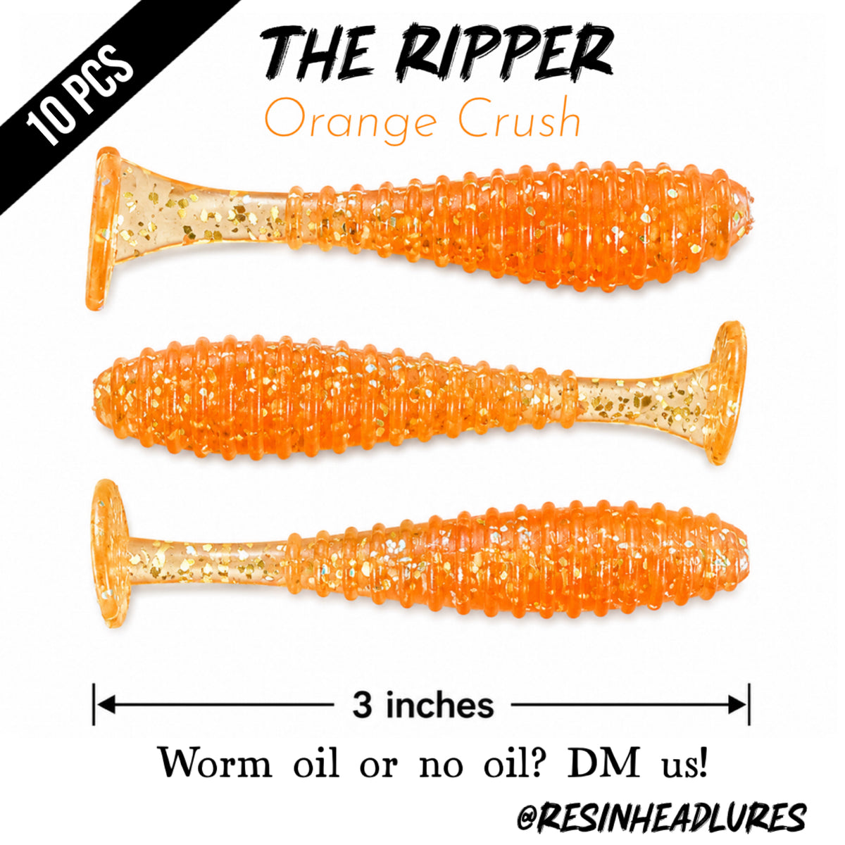 3” Handmade The Ripper Soft Plastic Fishing Lures – Freshwater & Saltwater Bait for Bass, Redfish, Snook & More