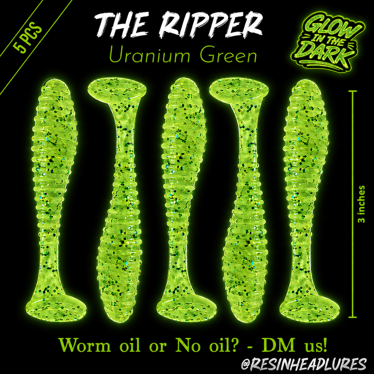 3” Handmade The Ripper Soft Plastic Fishing Lures – Freshwater & Saltwater Bait for Bass, Redfish, Snook & More