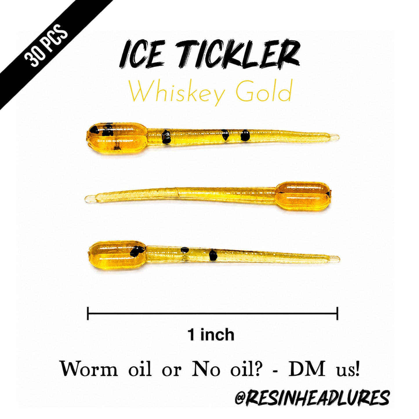 (30pcs) Ice Fishing 1” Ice Tickler Lures for Panfish, Walleyes and More! Hand-injected Soft Plastic Baits.