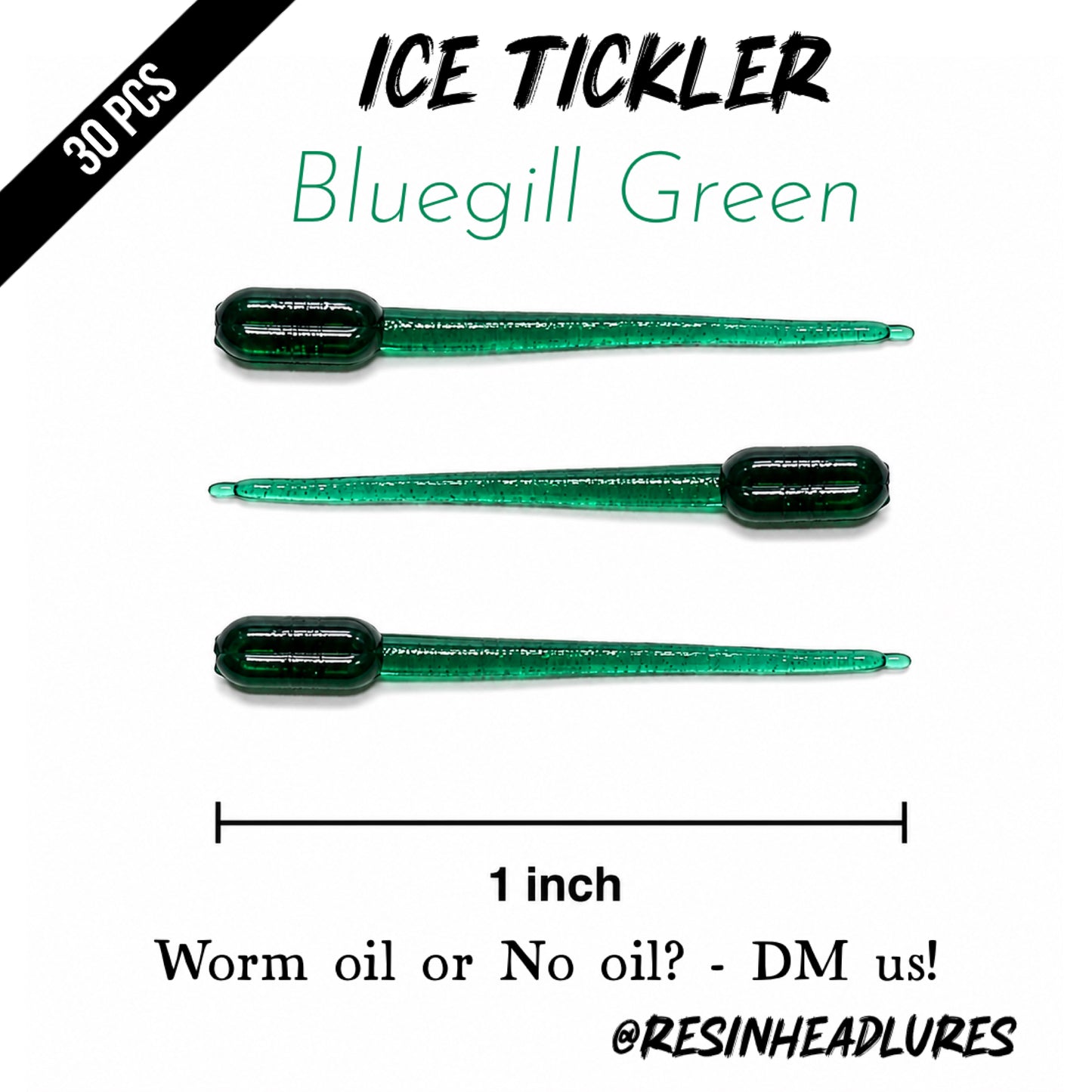 (30pcs) Ice Fishing 1” Ice Tickler Lures for Panfish, Walleyes and More! Hand-injected Soft Plastic Baits.