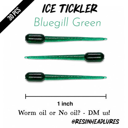 (30pcs) Ice Fishing 1” Ice Tickler Lures for Panfish, Walleyes and More! Hand-injected Soft Plastic Baits.
