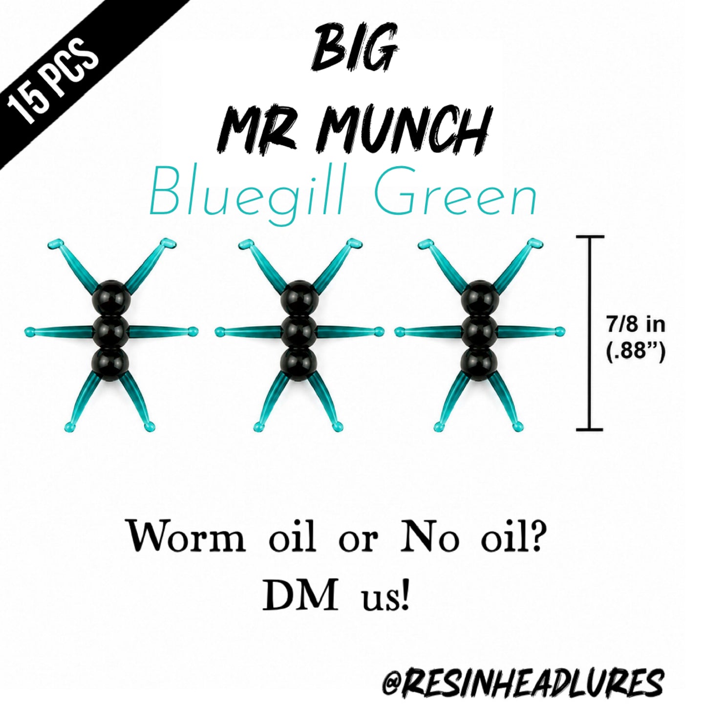 (15pcs) Ice Fishing 7/8” Mr Munch Lures for Panfish, Walleyes and More! Hand-injected Soft Plastic Baits