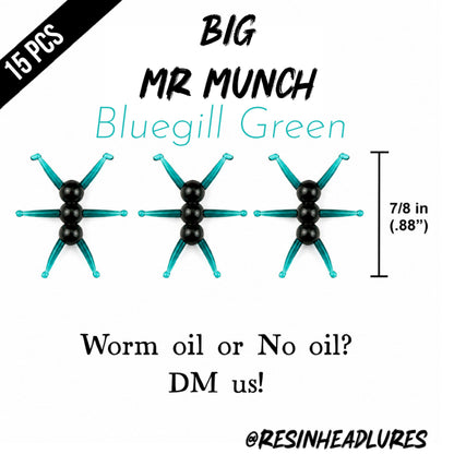 (15pcs) Ice Fishing 7/8” Mr Munch Lures for Panfish, Walleyes and More! Hand-injected Soft Plastic Baits
