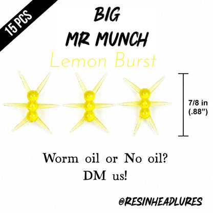 (15pcs) Ice Fishing 7/8” Mr Munch Lures for Panfish, Walleyes and More! Hand-injected Soft Plastic Baits