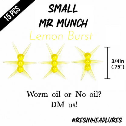 (15pcs) Ice Fishing 3/4” Mr Munch Lures for Panfish, Walleyes and More! Hand-injected Soft Plastic Baits.