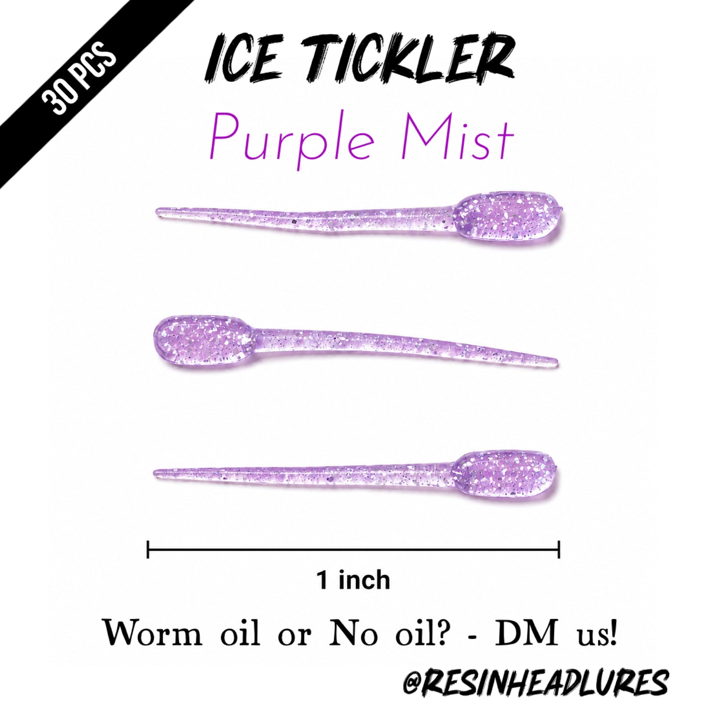 (30pcs) Ice Fishing 1” Ice Tickler Lures for Panfish, Walleyes and More! Hand-injected Soft Plastic Baits.